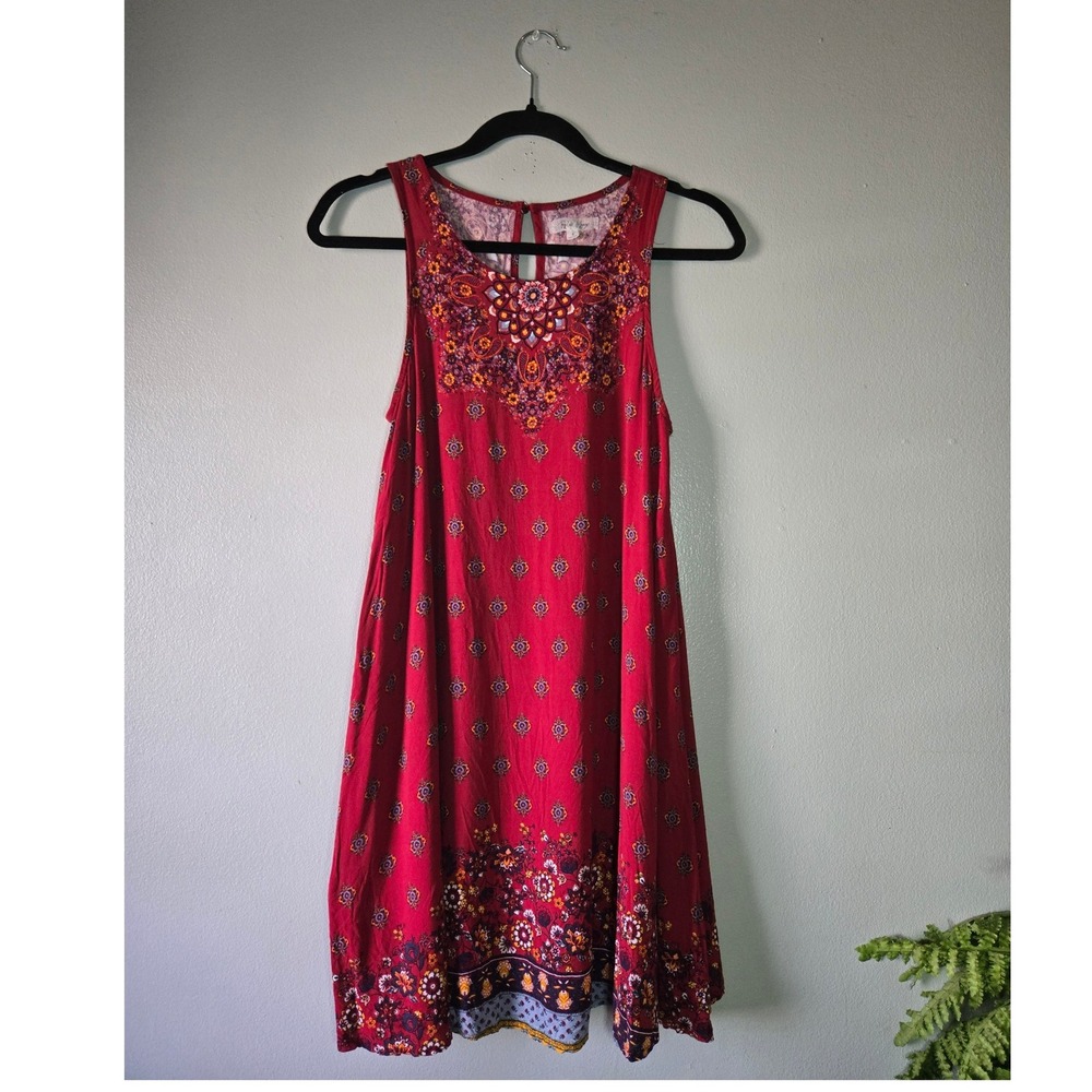 Taylor & Sage Boho Red Floral Swing Dress Size Small Sleeveless Festival Summer